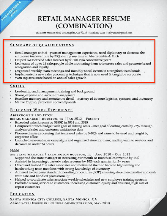 How To Write A Summary Of Qualifications For A Resume