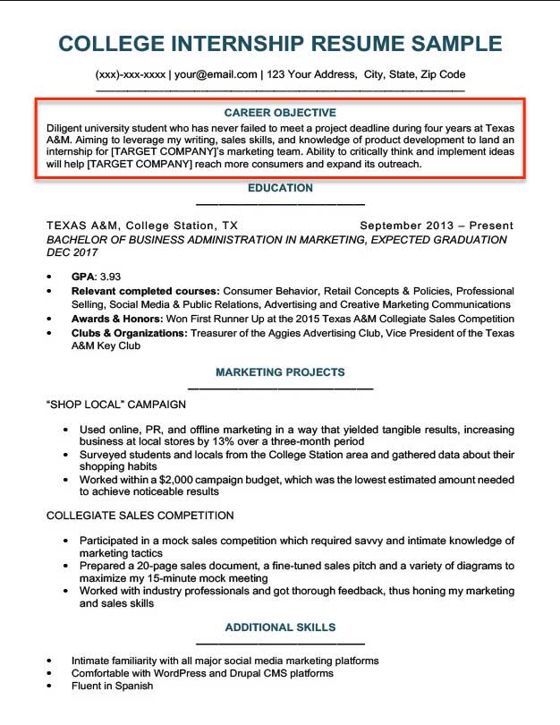 Resume Objective Examples for Students and Professionals  RC