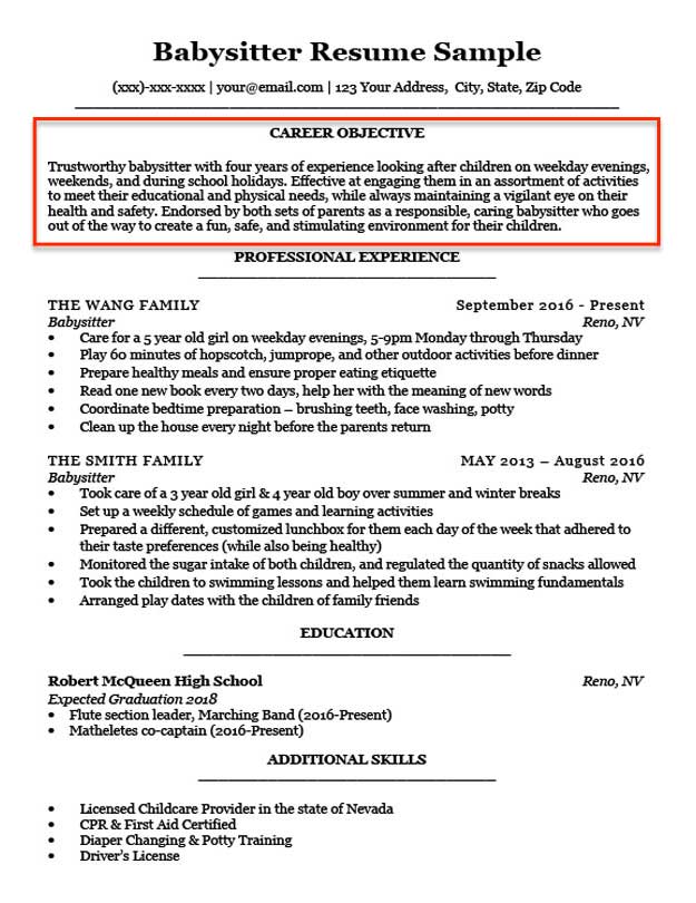 College admissions resume objective