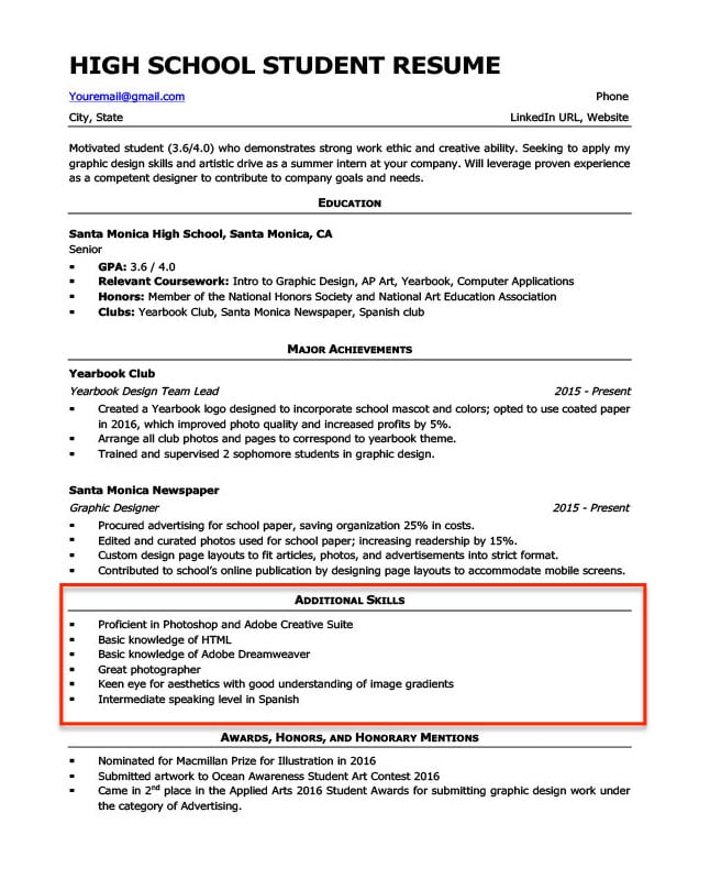 Skills To Put On Resume For Student