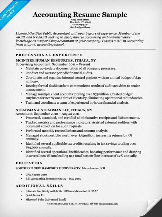 accounting cpa resume sample resume companion
