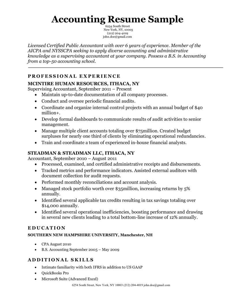 Accounting (CPA) Resume Sample Resume Companion