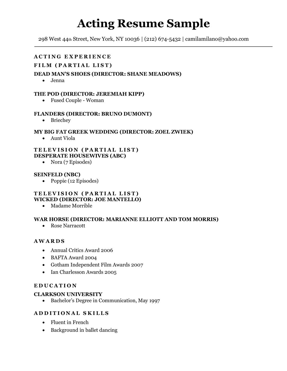 Acting resume sample