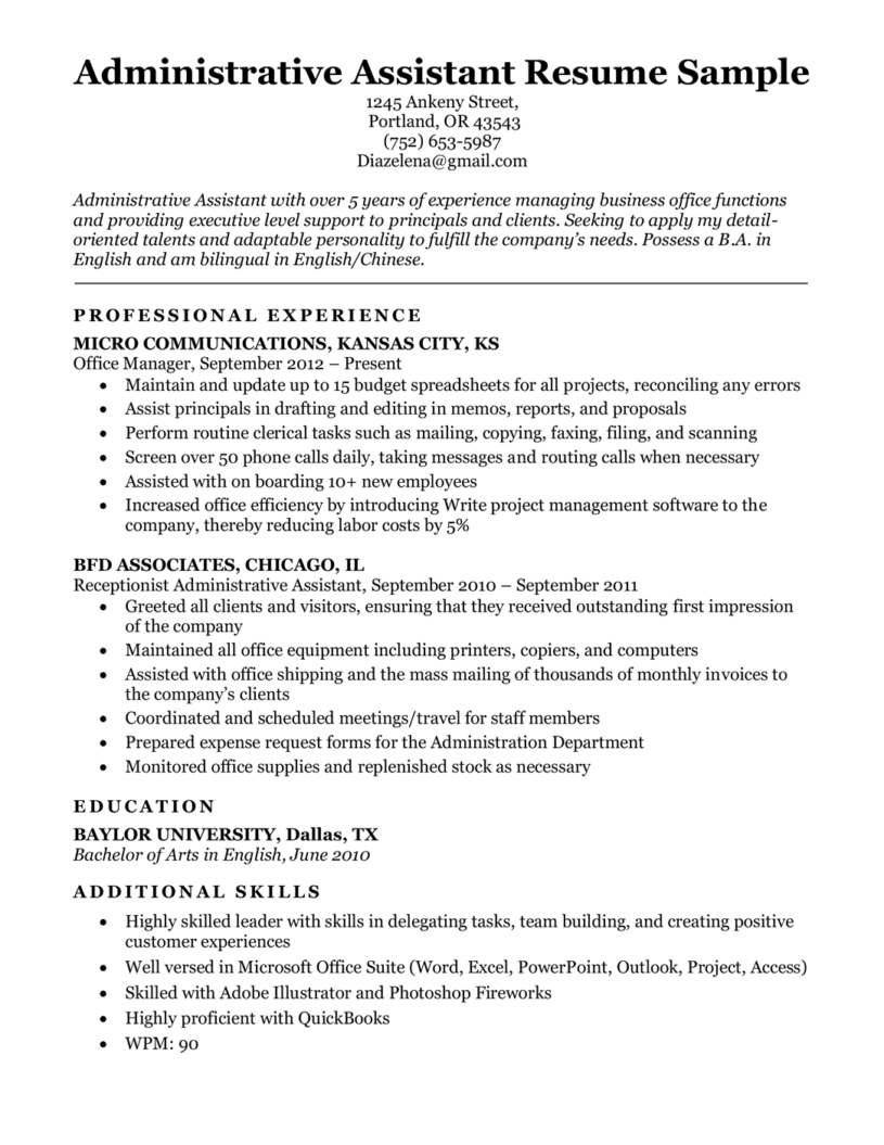 office assistant personal statement