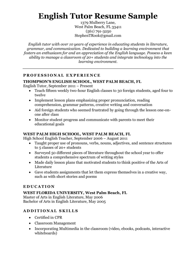 after school tutor job description for resume