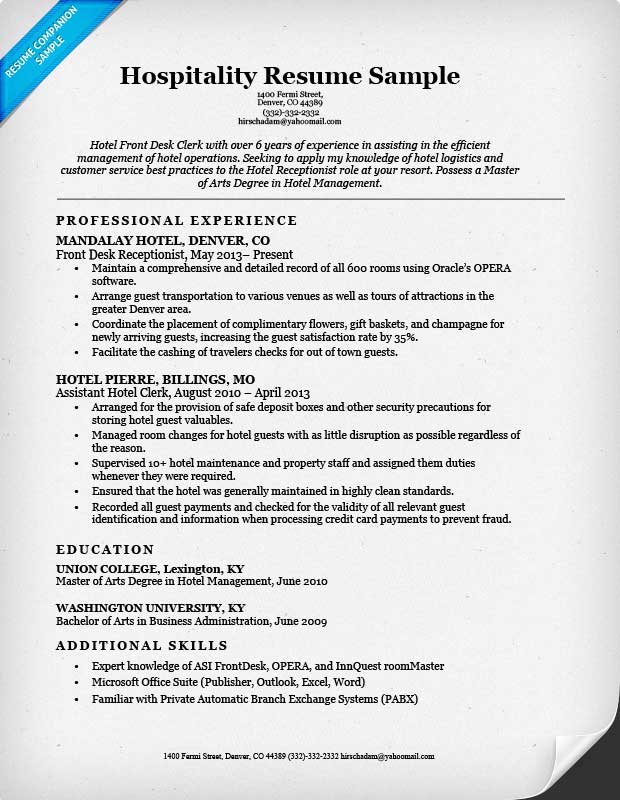 Hotel Front Desk Resume Template