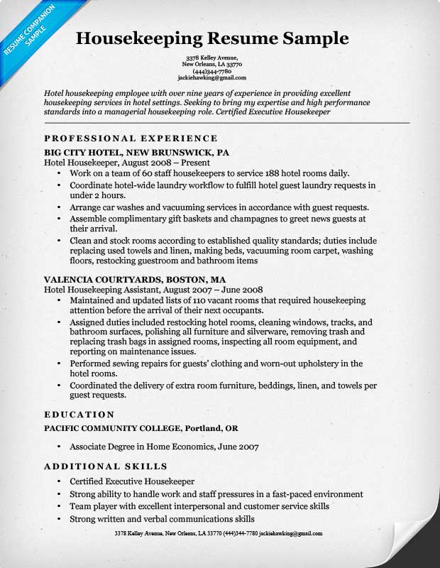 Housekeeping Resume Sample