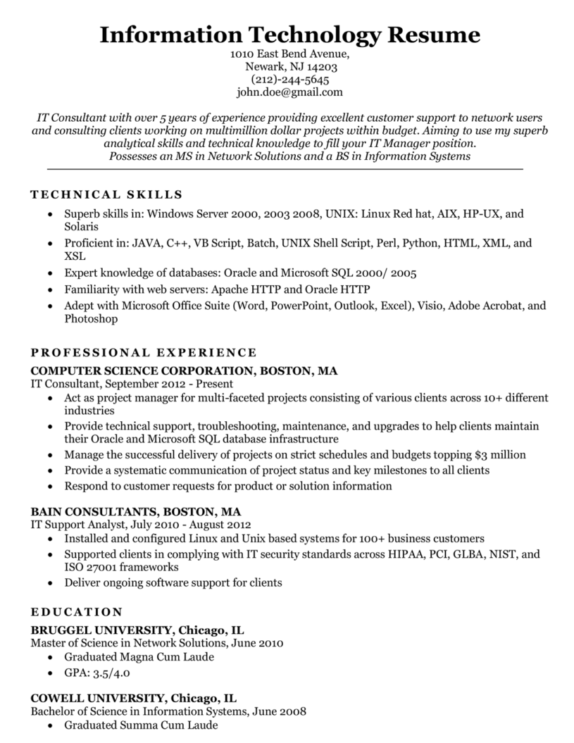 Information Technology (IT) Resume Sample | Resume Companion