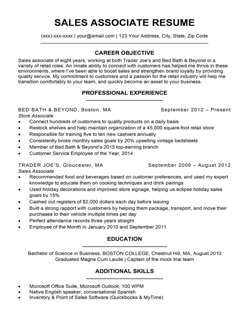 Sales Assistant Objective Resume