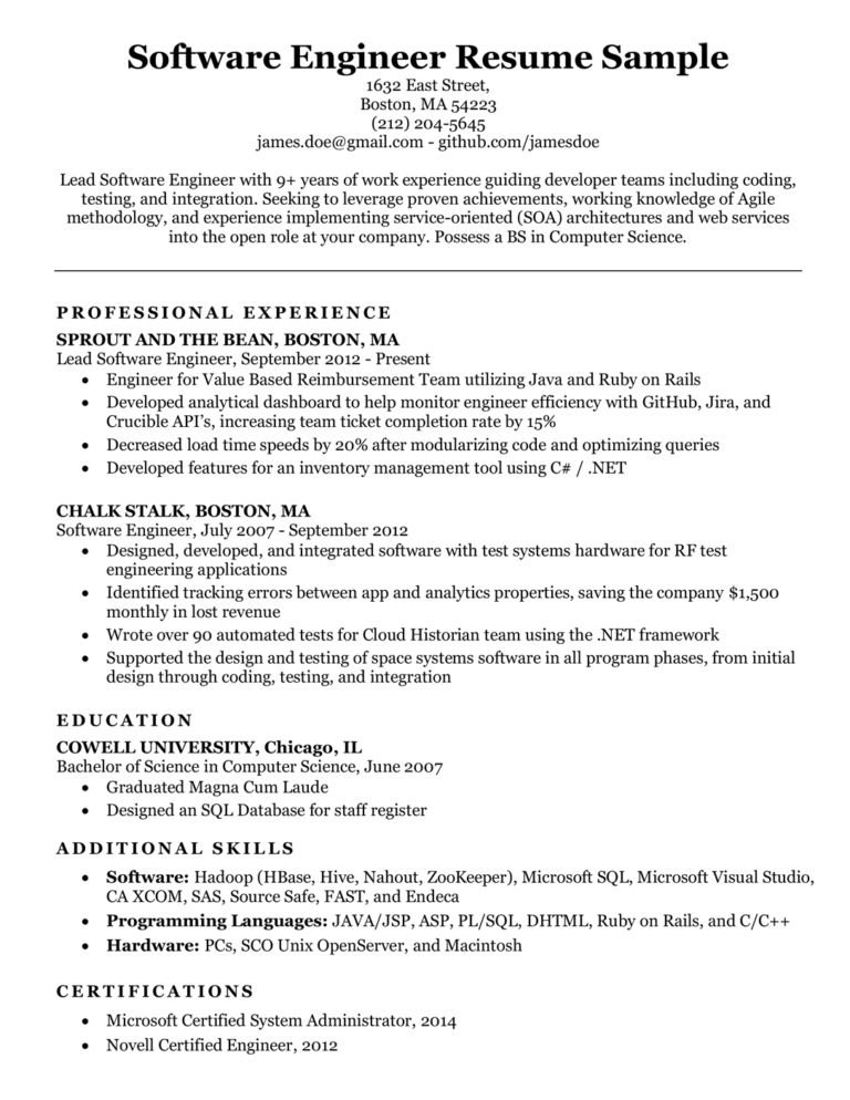 resume writing services for software engineer