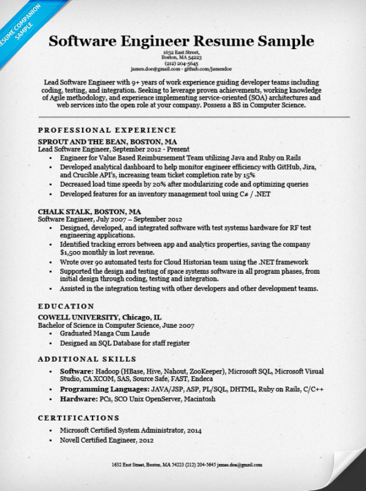 Software Engineer Resume Sample & Writing Tips | Resume ...