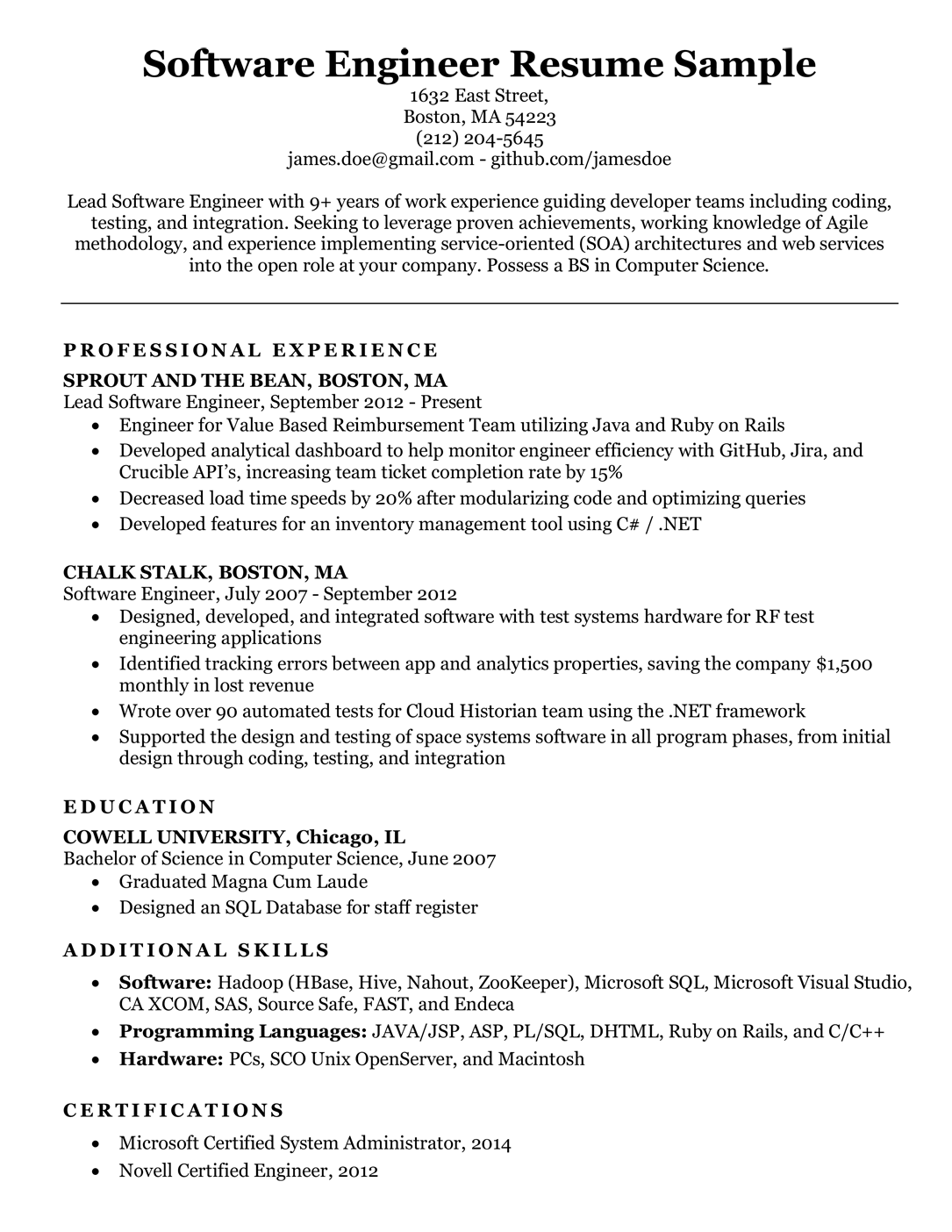 Software Engineer Resume Sample Amp Writing Tips Resume Companion