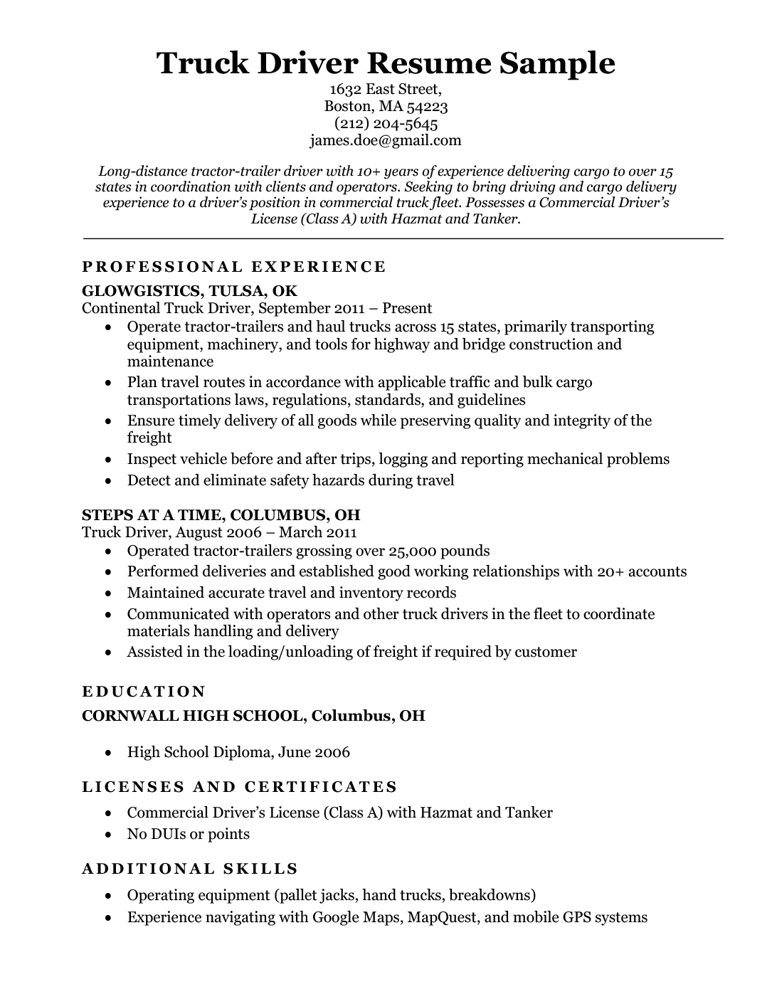 Truck Driver Resume Cover Letter from resumecompanion.com
