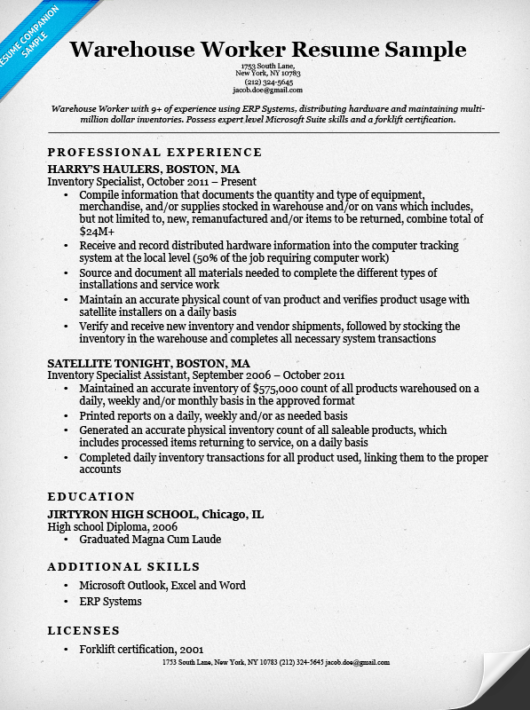 Build My Resume Now Writingconsultant Web Fc2 Com   Warehouse Worker Resume Example 530x710 