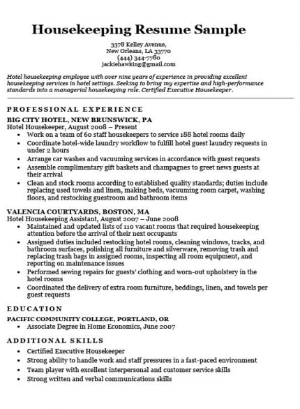 Housekeeping Cover Letter Sample Resume Companion