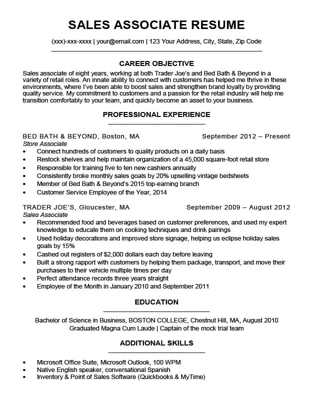 good sales associate resume