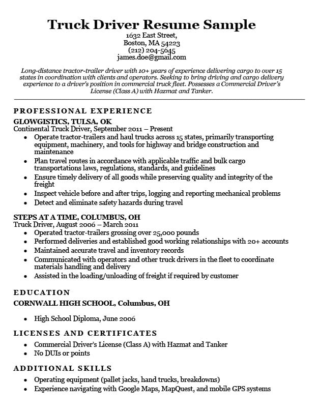 bus driver resume