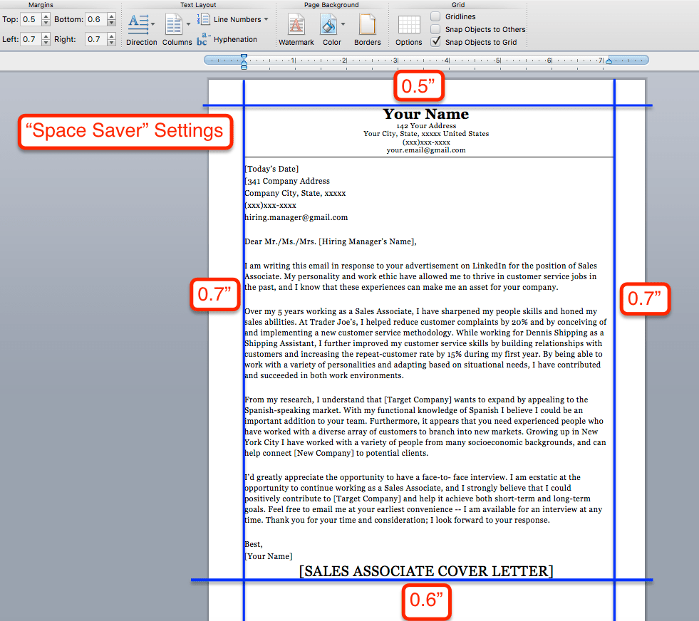 cover letter margins and spacing