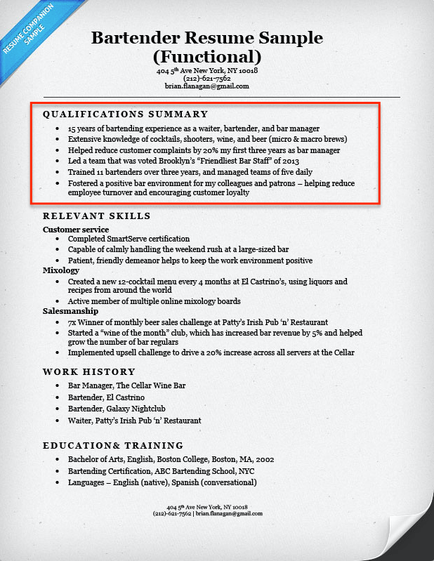 resume examples qualifications