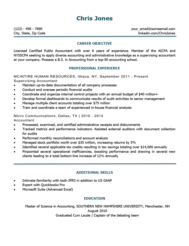 resume sample for simple