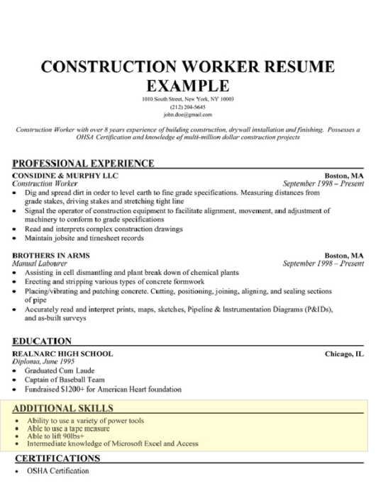 example resume skills section