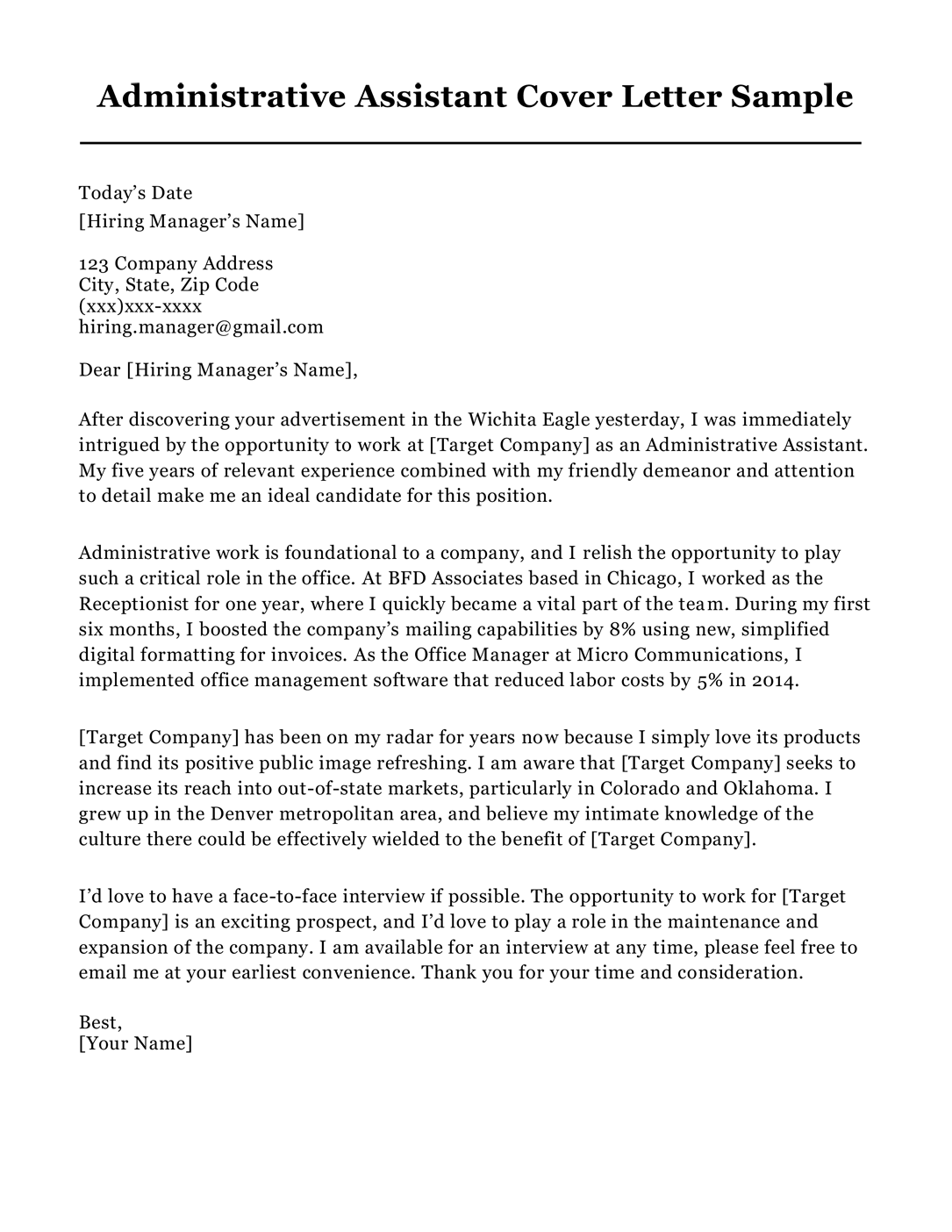 Sample Cover Letter For Administrative Assistant Position from resumecompanion.com