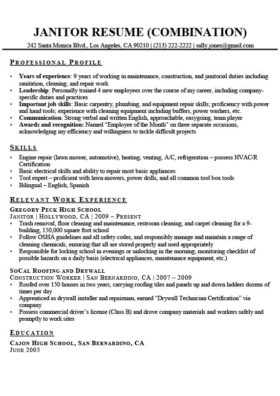 combination janitor resume sample download