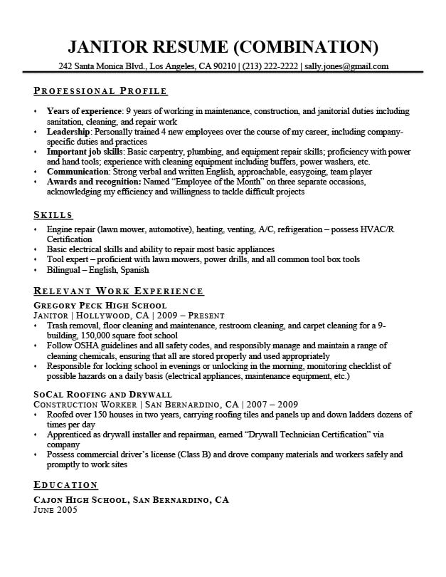 Janitor Resume Sample | Resume Companion