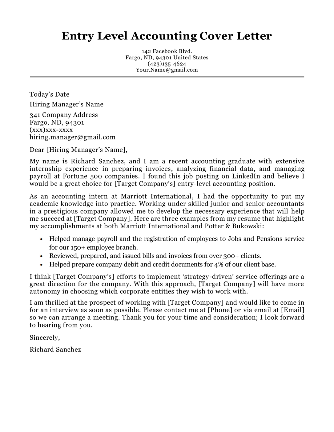 application letter for a position of an accountant