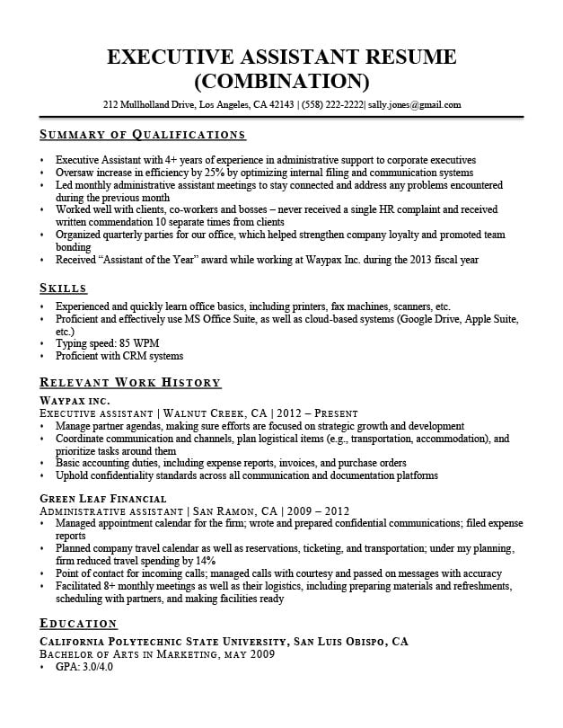 executive assistant resume example