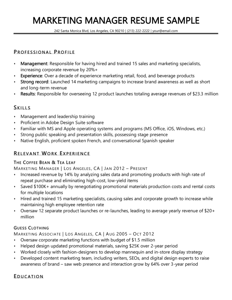 Marketing Manager Resume Sample Resume Companion