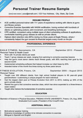 resume profile example personal trainer
