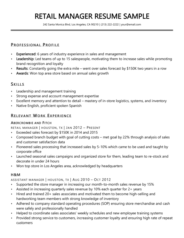 Retail Manager Resume Sample Writing Tips Resume Companion   Retail Manager Resume Sample 1 768x994 