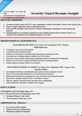 security guard resume profile