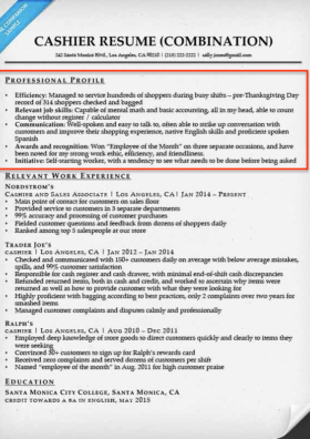 resume profile for cashier