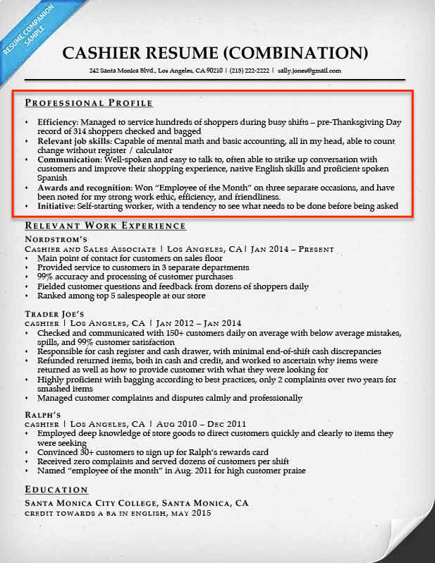 professional profile on resume example