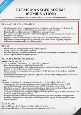 retail manager resume qualifications summary