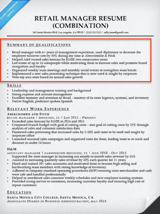 resume summary of qualifications example