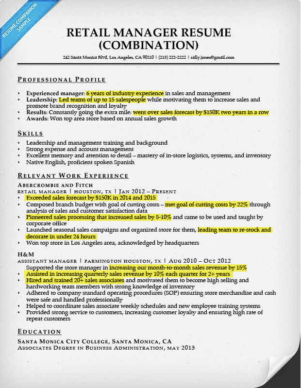 48 Sample Resume Store Manager Images Sample Shop Design   Retail Manager Resume Numbers Highlighted 