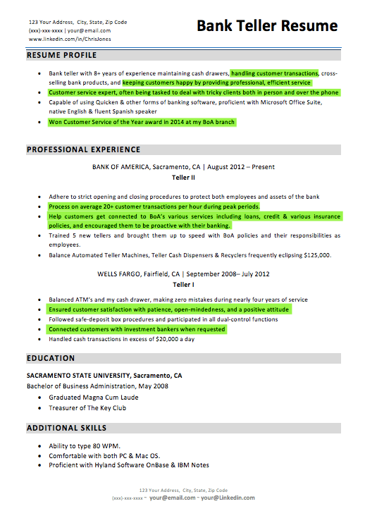 Bank Teller Resume Sample & Writing Tips