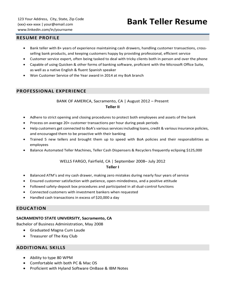 Bank Teller Resume Sample Writing Tips Resume Companion   Bank Teller Resume Sample 791x1024 