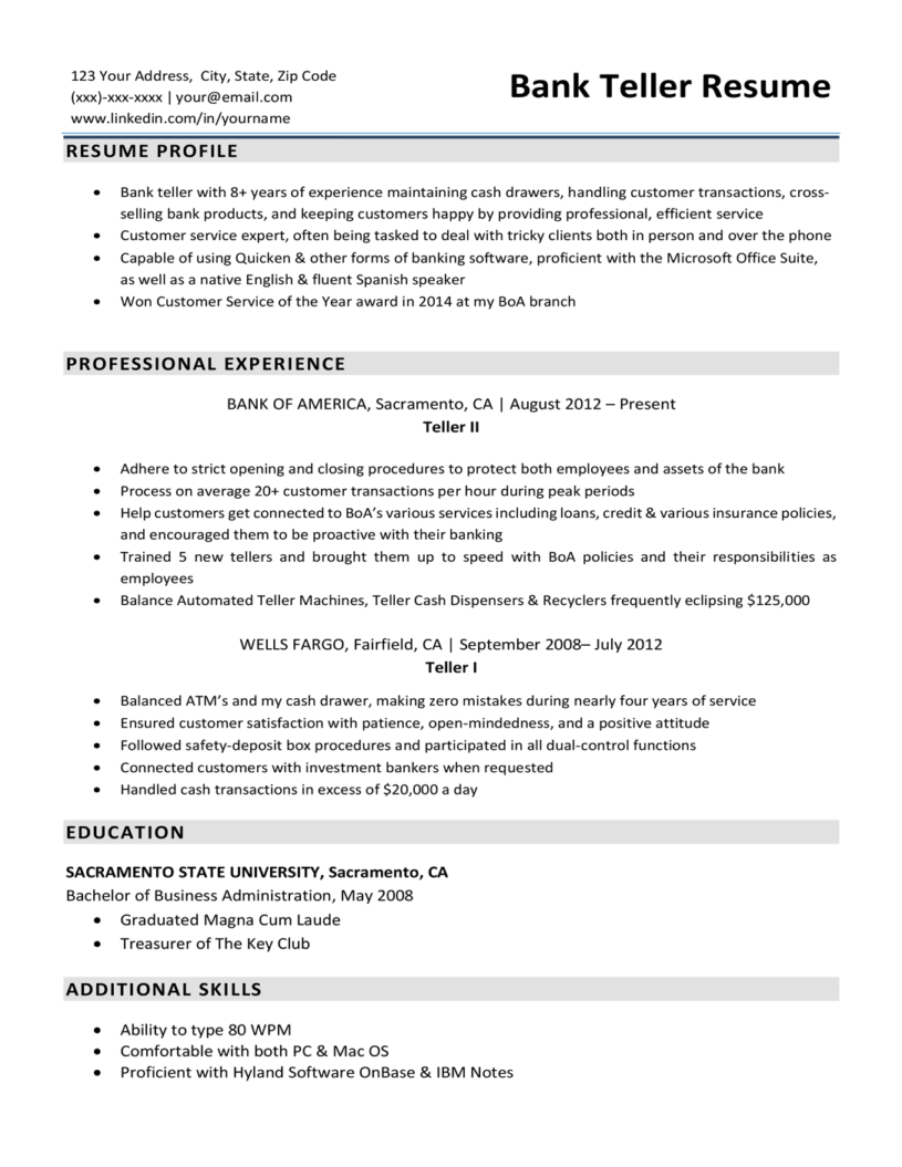 Bank Teller Resume Sample And Writing Tips Resume Companion