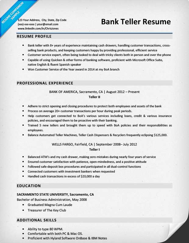 resume for bank job example