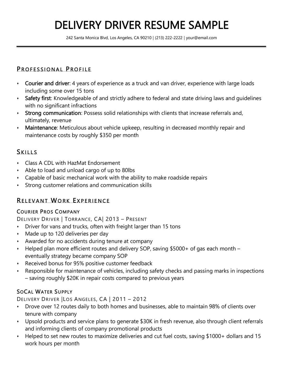 Delivery Driver Resume