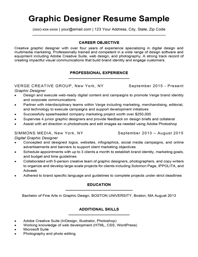 Graphic Design Resume Sample And Writing Tips Resume Companion 