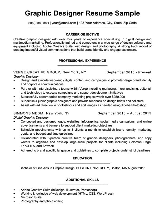 resume objective examples graphic design