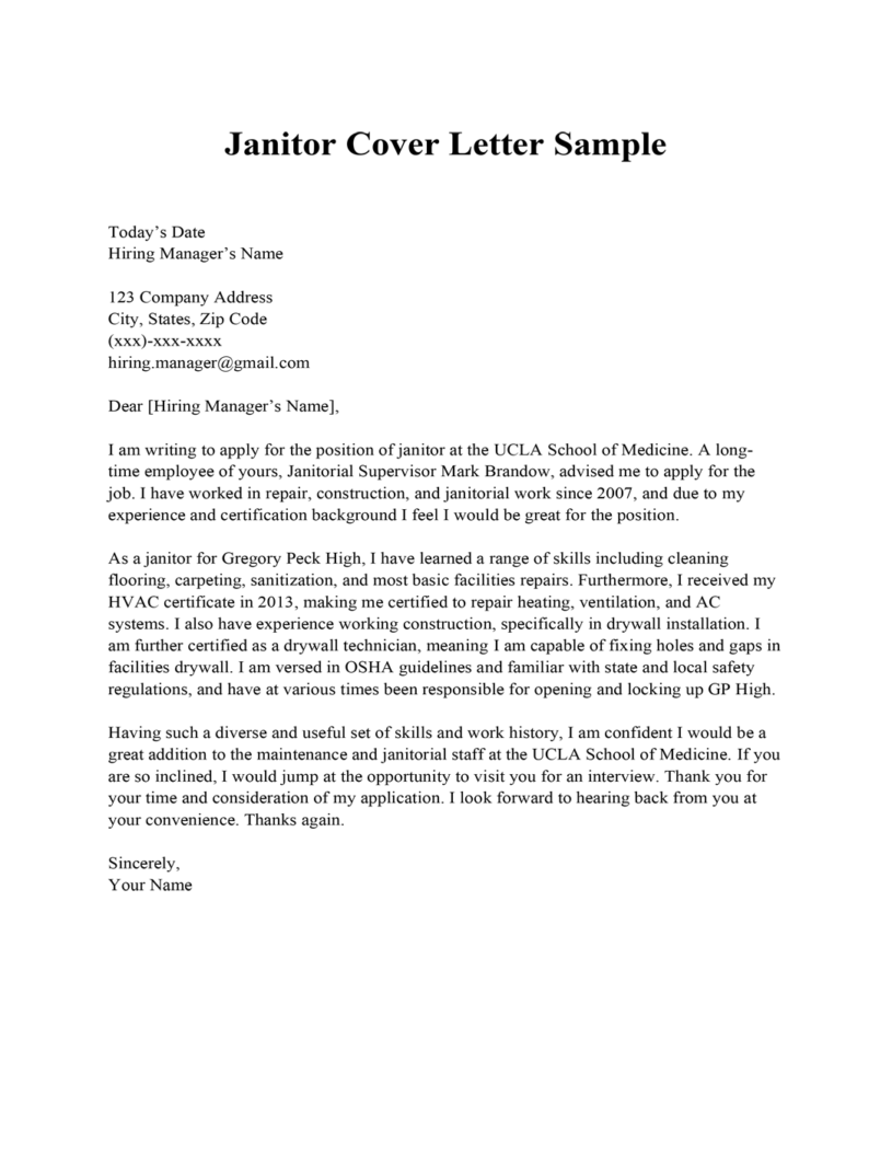 Janitor Cover Letter Sample Resume Companion   Janitor Cover Letter Sample 815x1055 