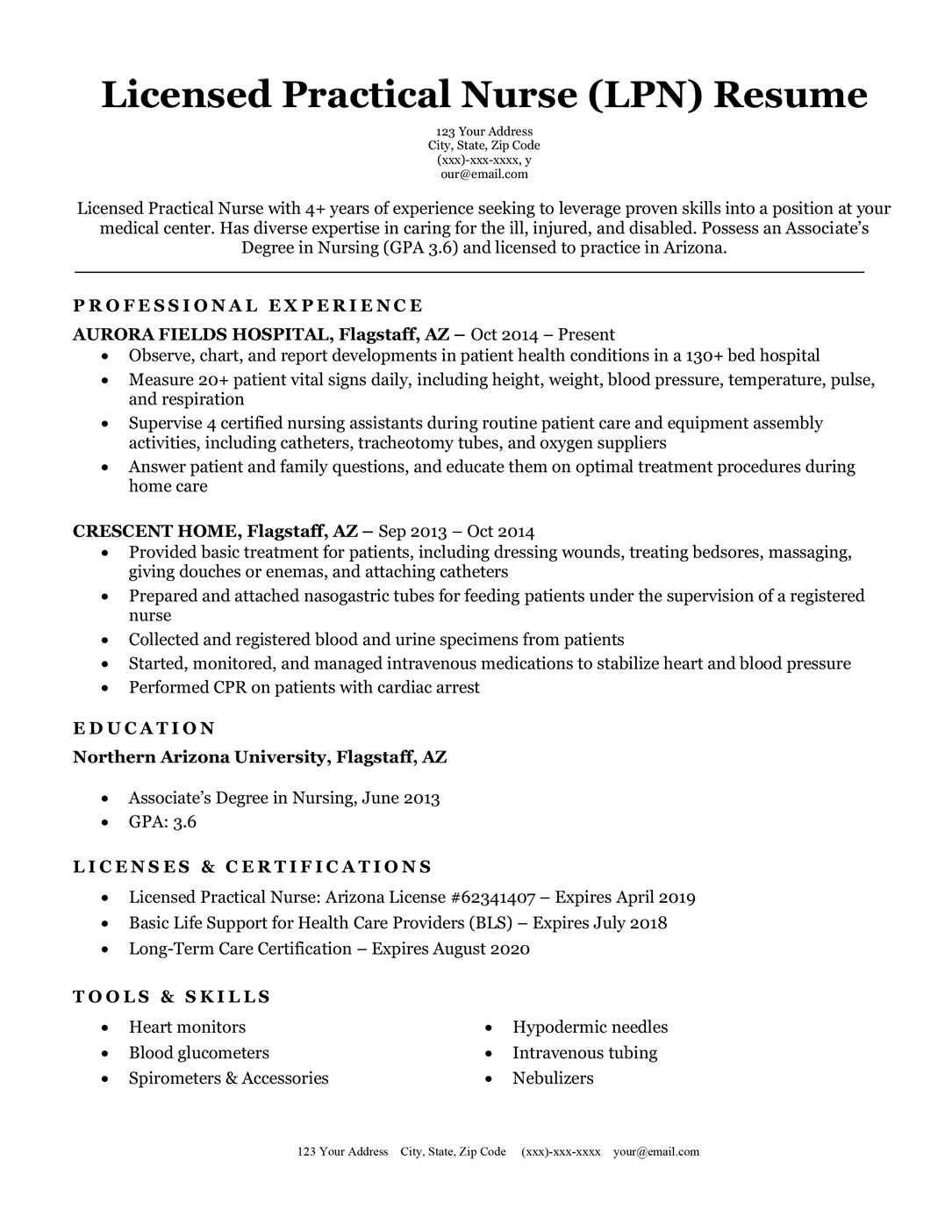 Licensed practical nurse LPN resume sample