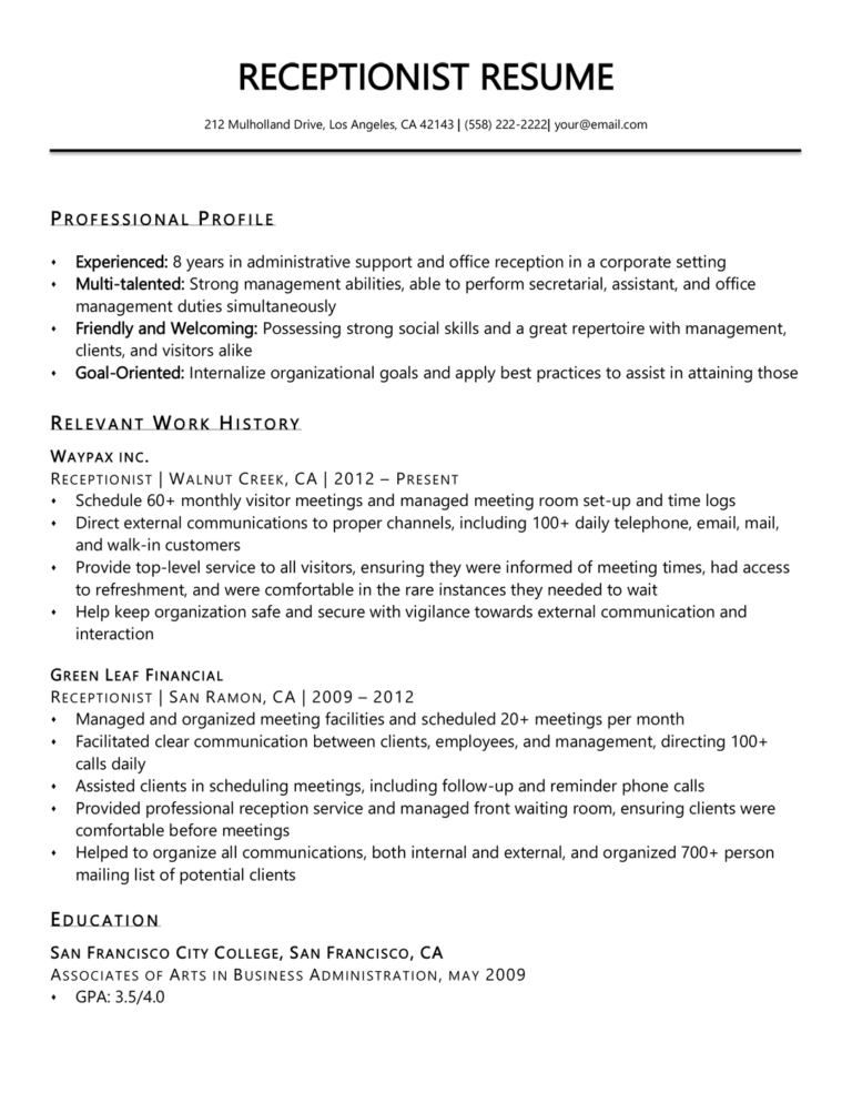 sample receptionist resume example        
        <figure class=