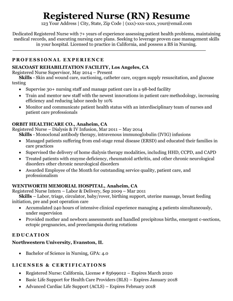 Nurse Resume Skills Sample